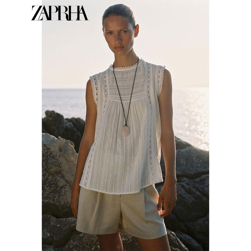Zaprha 2025 Summer New French style Style Romantic Style round Neck Sleeveless Vest Top 1821121