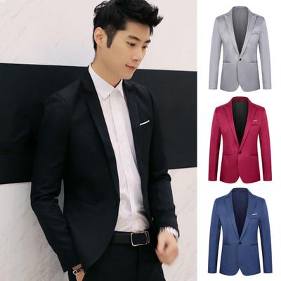 Giacca da uomo slim fit tinta unita, giacca da lavoro con bottone singolo e tasche per
