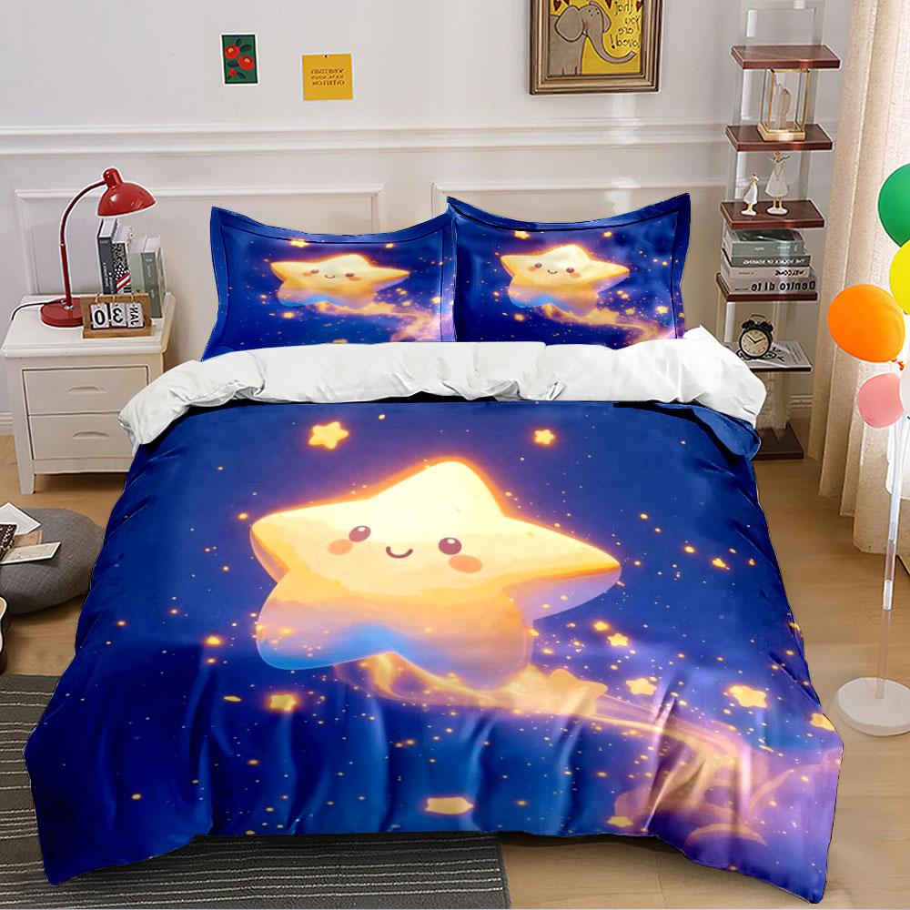 Cute Starry Night Bedding Set Bedding Duvet Cover Set Duvet Cover Pillowcases (1 * Duvet Cover 2 * Pillowcases, Without Duvet Insert)