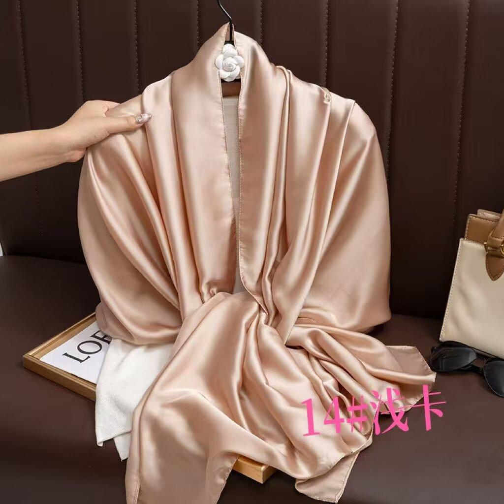 Universal in all seasons, solid-color simulated silk scarf for women, small neck decoration, versatile for women, long silk scarf, shawl for women