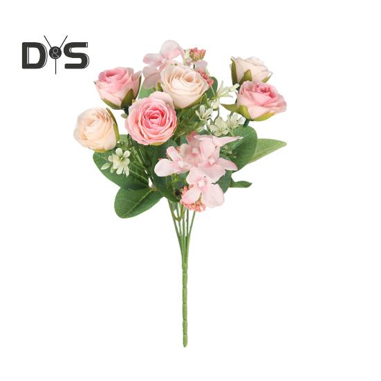 

Искусственный цветок без полива, зеленые листья, изысканный декор букета, имитация цветка розы розовый