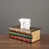 Wooden Antique Book Shaped Napkin Box Tissue Holder Wipes Storage Case Paper Towel Dispenser