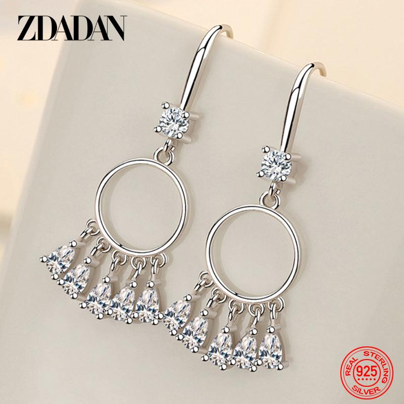 

925 Sterling Silver Round Tassel Drop Earrings for Women Charm Jewelry Party Gift белый