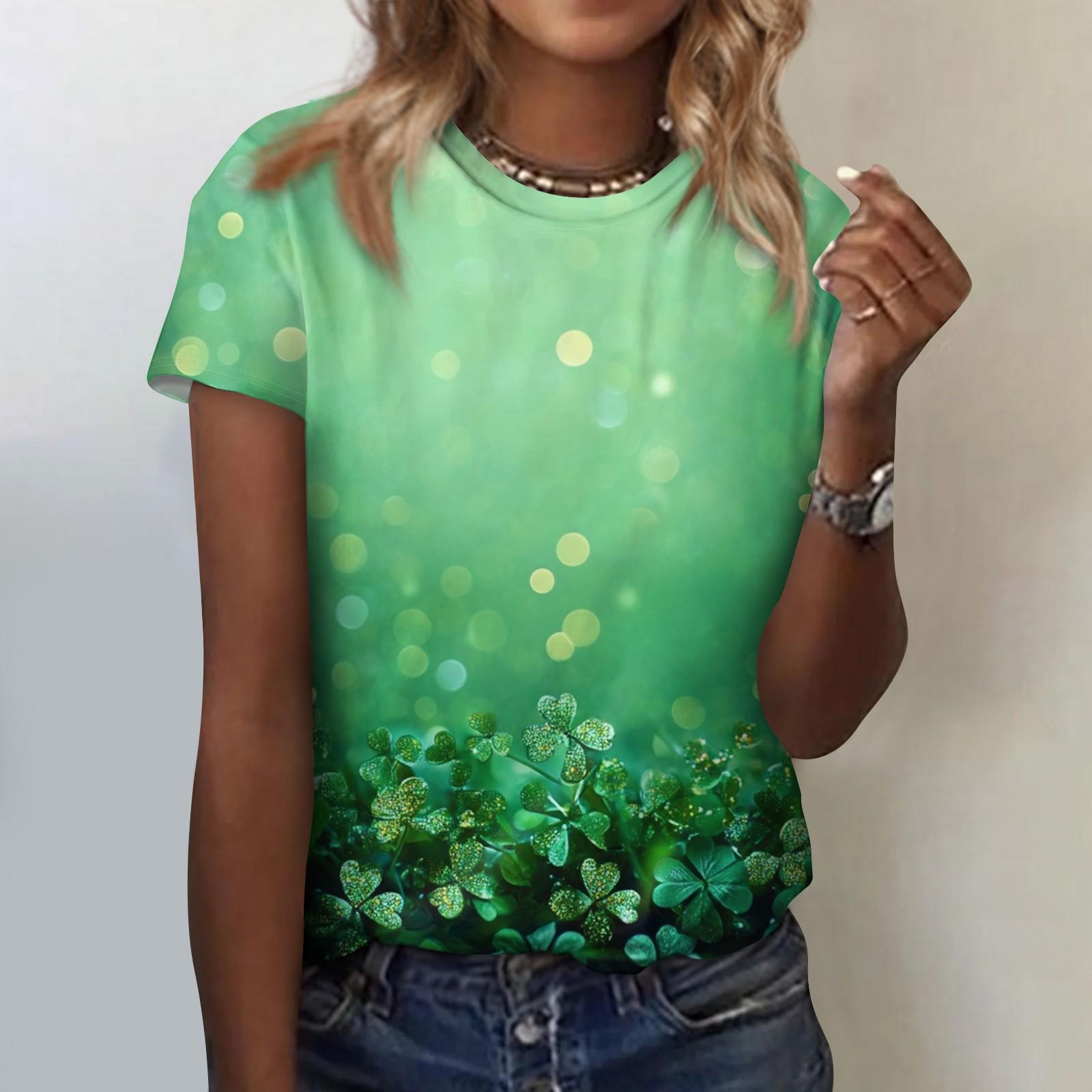 

Женская модная повседневная блузка с круглым вырезом и короткими рукавами с цветочным принтом XXL зелёный