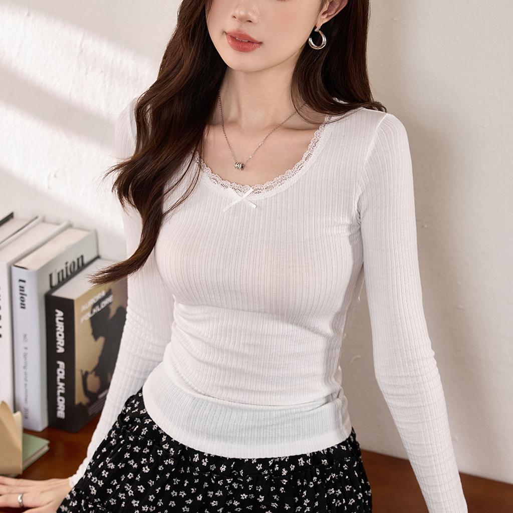 Micro Transparent Sexy Lace Lace T-shirt Women's Long Sleeve Autumn New Pure Want To Base Shirt