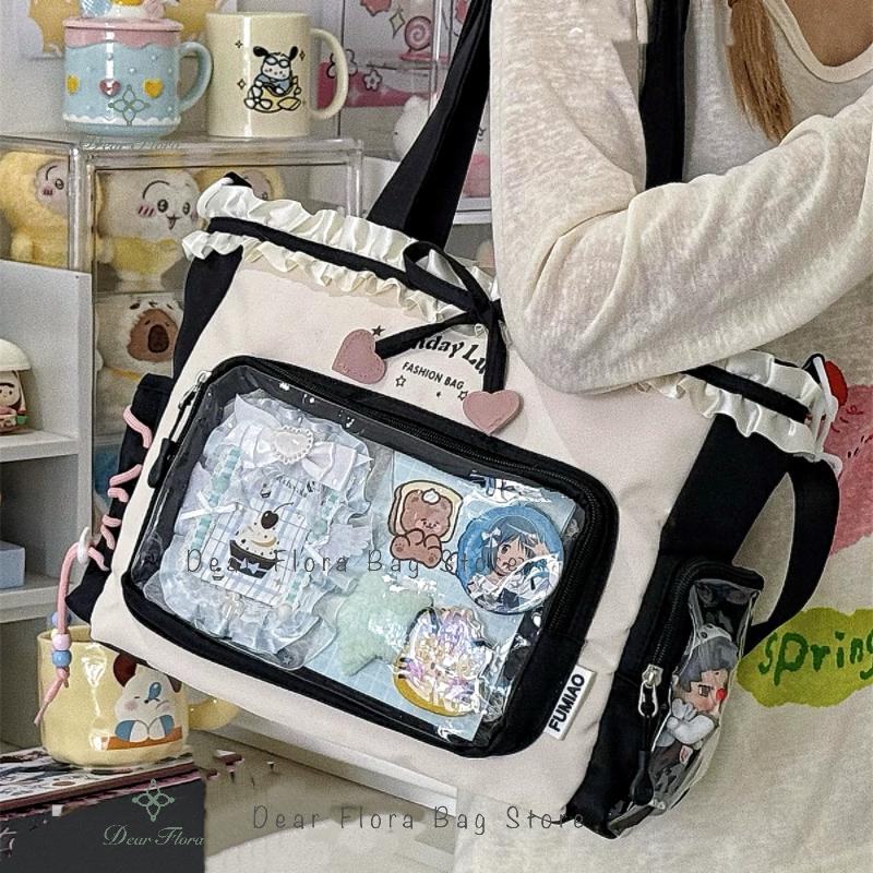 New Fashion Sweet Ita Bag Lolita Girl Transparent Shoulder Bag Women Large Capacity Ribbon Bow Tote Bag Cute DIY Display Handbag