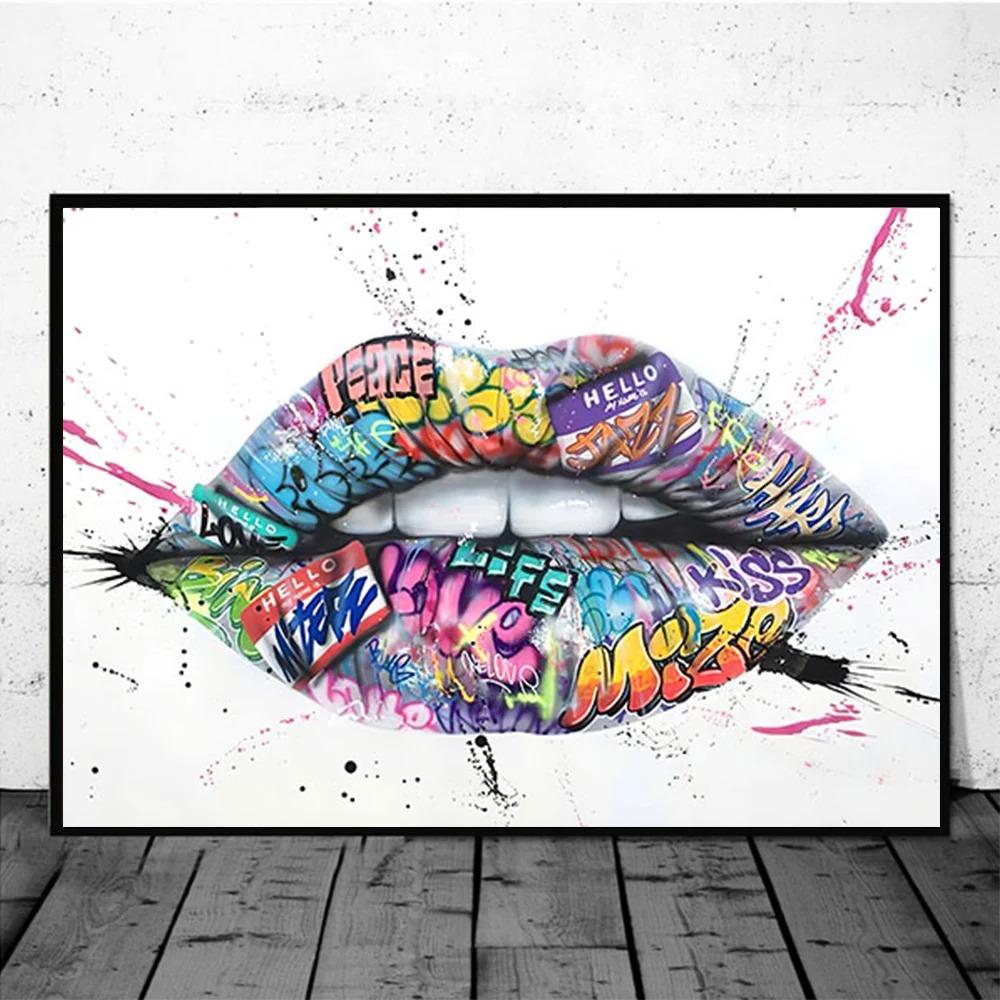 Posters Print Wall Art Painting Home Decor Sexy Women Red Lips Waterproof Canvas Paintings Picture for Living Room Decoration