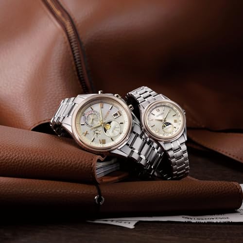 Citizen Exceed Sun and Moon Pair Watch, Waterproof, Radio-Controlled, Solar-Powered, Women's, Silver, EE1016-66A