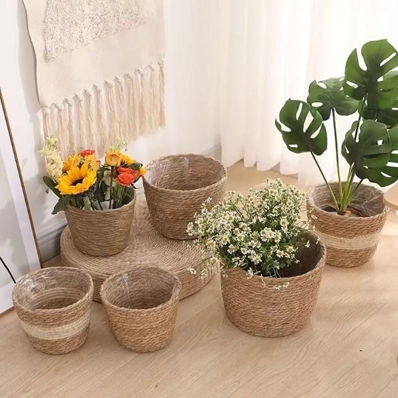 3Pcs Rattan Straw Woven Flower Pot Basket S/M/L Planter Baskets for Garden Terrace Balcony Home Furniture Decor