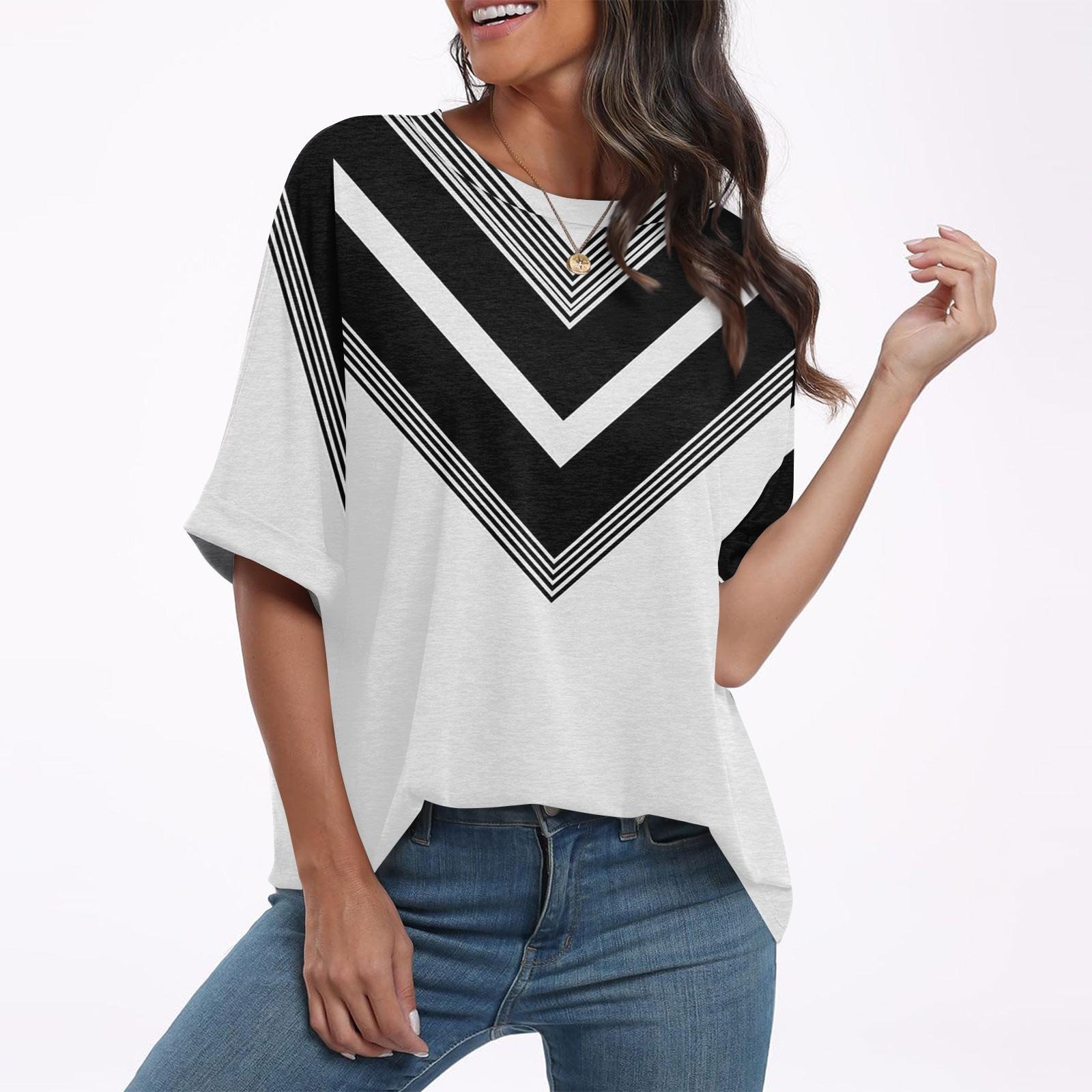 

Жіноча літня повсякденна футболка великого розміру з круглим вирізом і принтом із заниженими плечима та рукавами в чверть XL білий