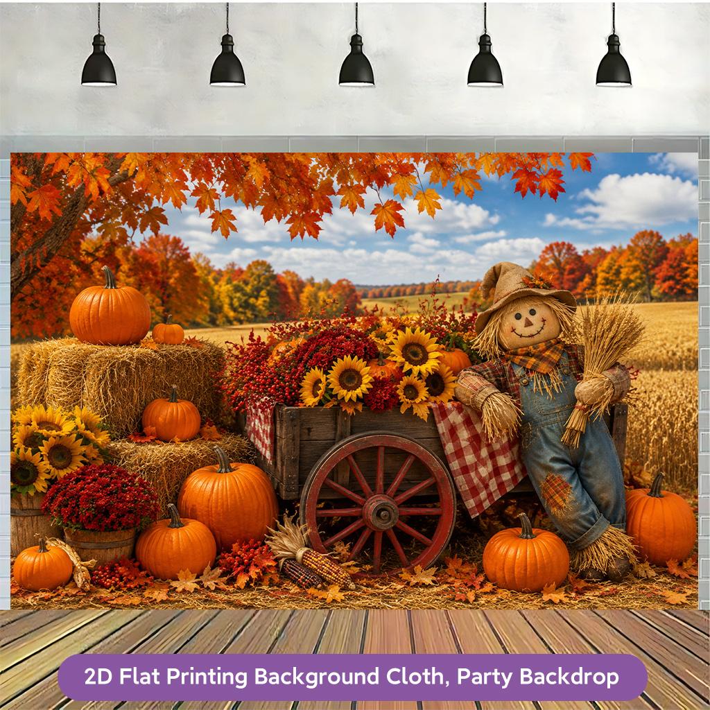 1 Piece of 2D Flat Background Fabric, Polyester Banner Decoration Featuring the Harvest Scene of Autumn Farmlandzyc
