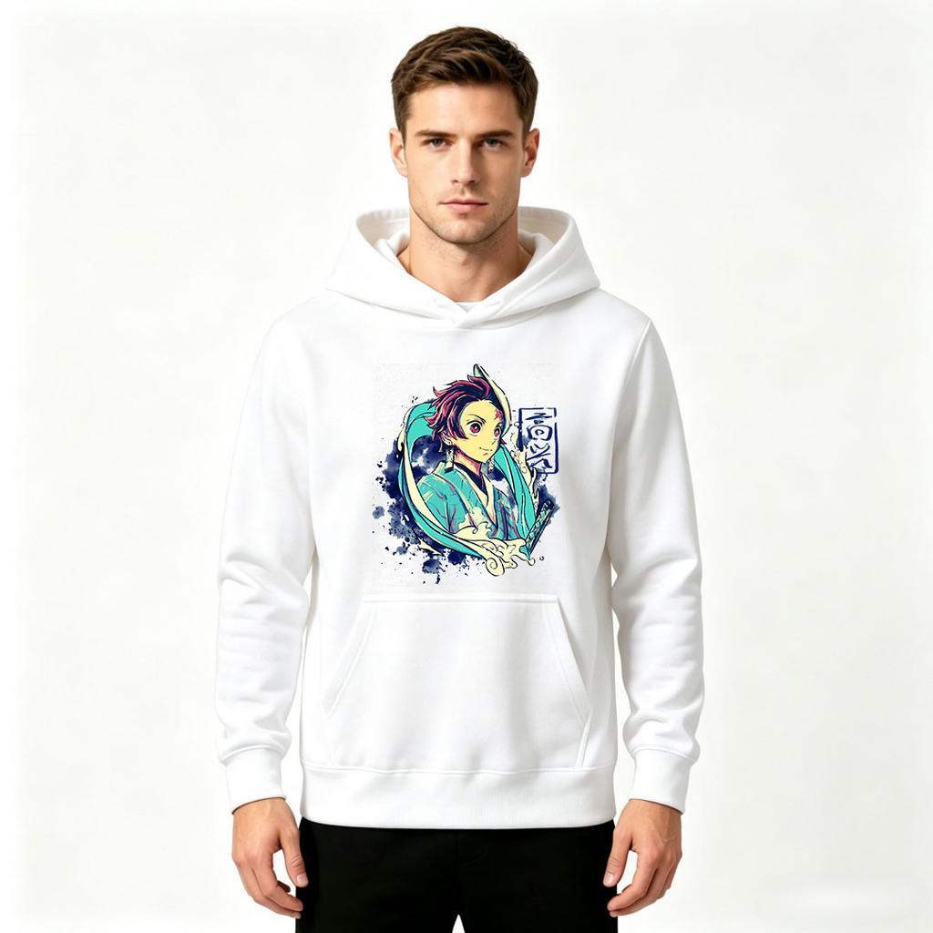 Men's Anime Character Printed Pullover Hoodie Casual Long Sleeve Graphic Sweatshirt for Daily Wear