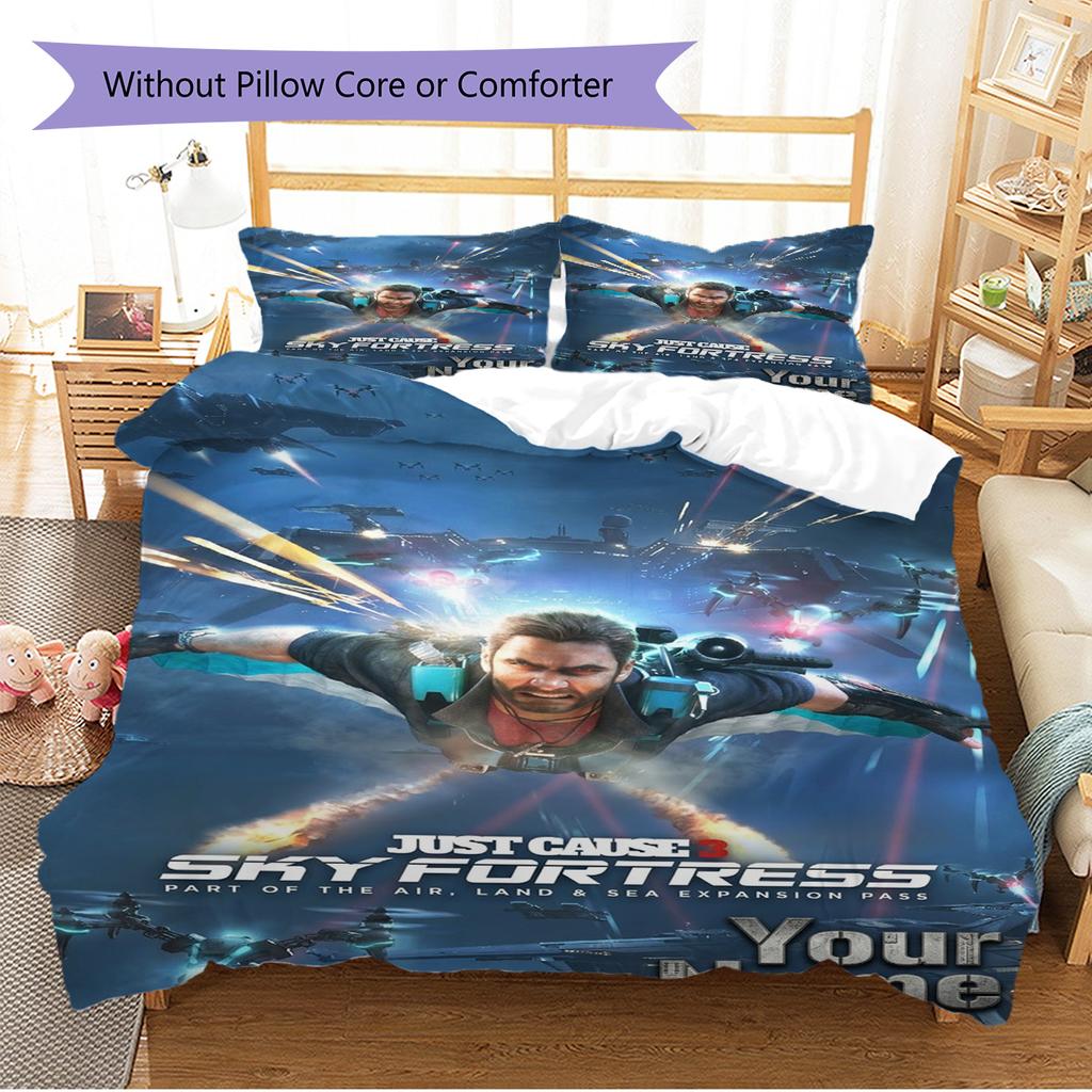 Name Custom Just Cause Pattern Bedding Set Quilt Cover Pillowcase Home Decor Gift (1 * duvet cover + 2 * pillowcase, without core)