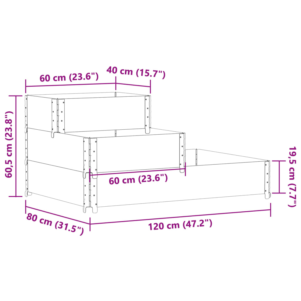 Vidaxl 3-Tier Raised Planter, 120X80 Cm, Solid Pine Wood