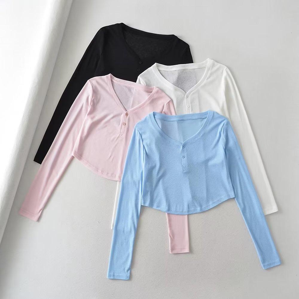 Trendy Women's High Waist Crop Top with Thin Long Sleeves - Summer Sunscreen Top