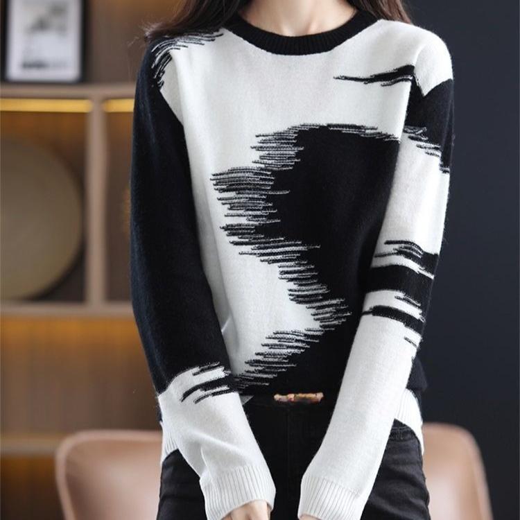 Multicolor Round-neck Sweater for Women Loose Korean-style Pullover Fashionable Top Plus-size Knitted Sweater