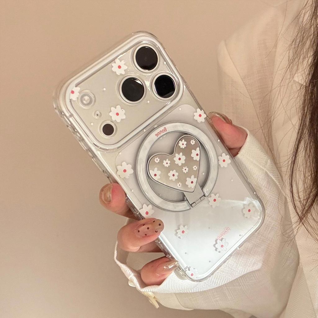 Flower Heart Stand Phone Case for iPhone 16, iPhone 17, iPhone 17 Pro Max
