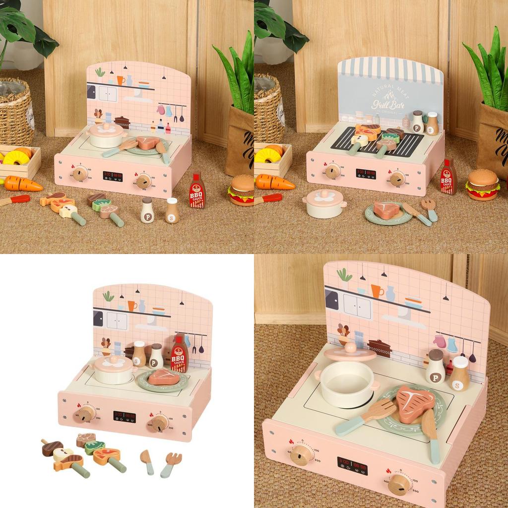 Wooden Simulation Kitchen Barbecue And Cooking Utensils Children Toy Set For Kids Play And Learning