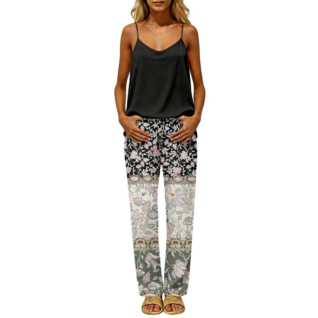 Women's Sleeveless Backless Top and Elastic Waist Pants Set, Color Loungewear