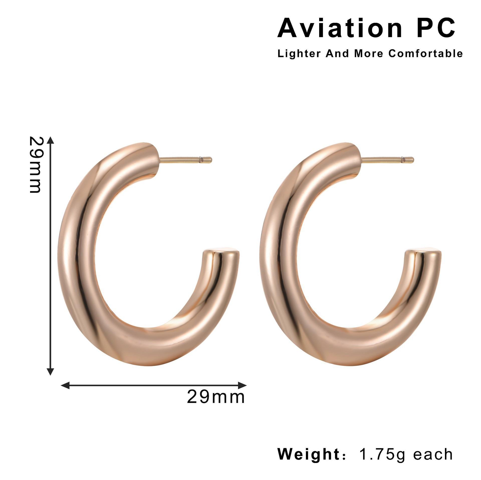 Rose Gold Aviation PC Water Drop C-Shaped Earrings - Trendy European & American Style