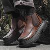 England Style Men Casual Chelsea Boots Black Brown Genuine Leather Shoes Cwoboy Platform Boot Spring Autumn Handsome Ankle Botas