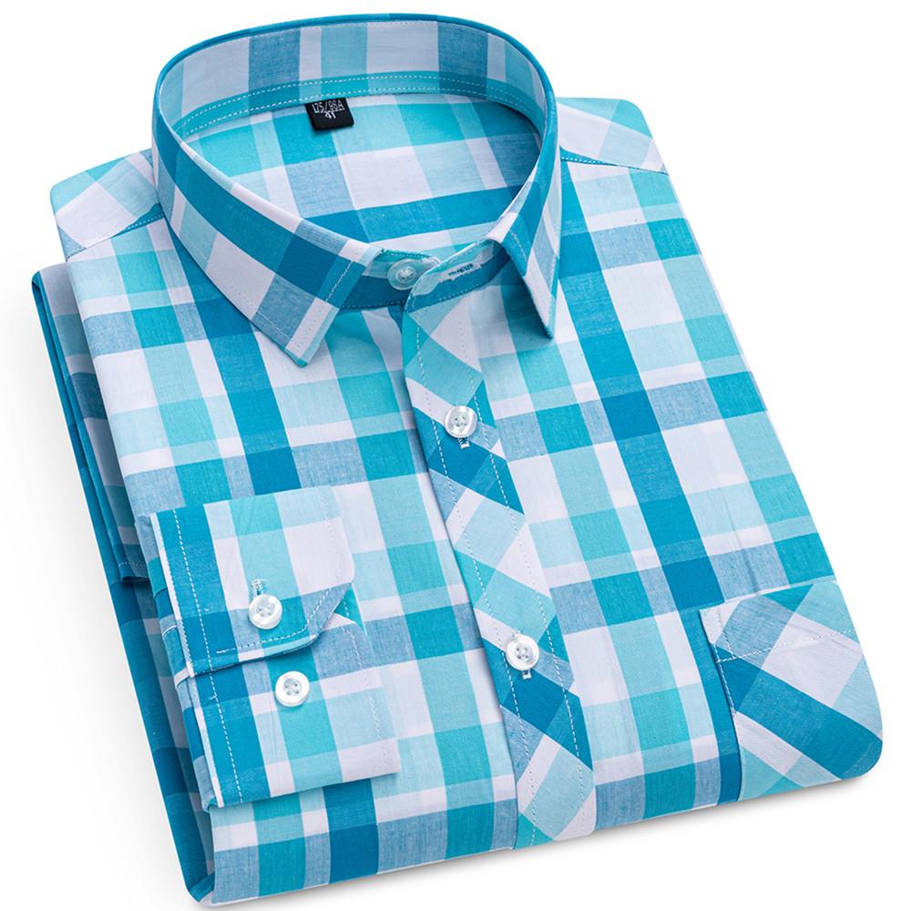High Quality Men's 100% Cotton Shirt Luxury Long Sleeve New Designer Business Soft Thin Checked Buttoned Slim Fit Formal Shirt