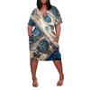 Letní nadměrné velikosti V výstřih krátký rukáv ke kolenům kapsa potisk ležérní šaty pro ženy