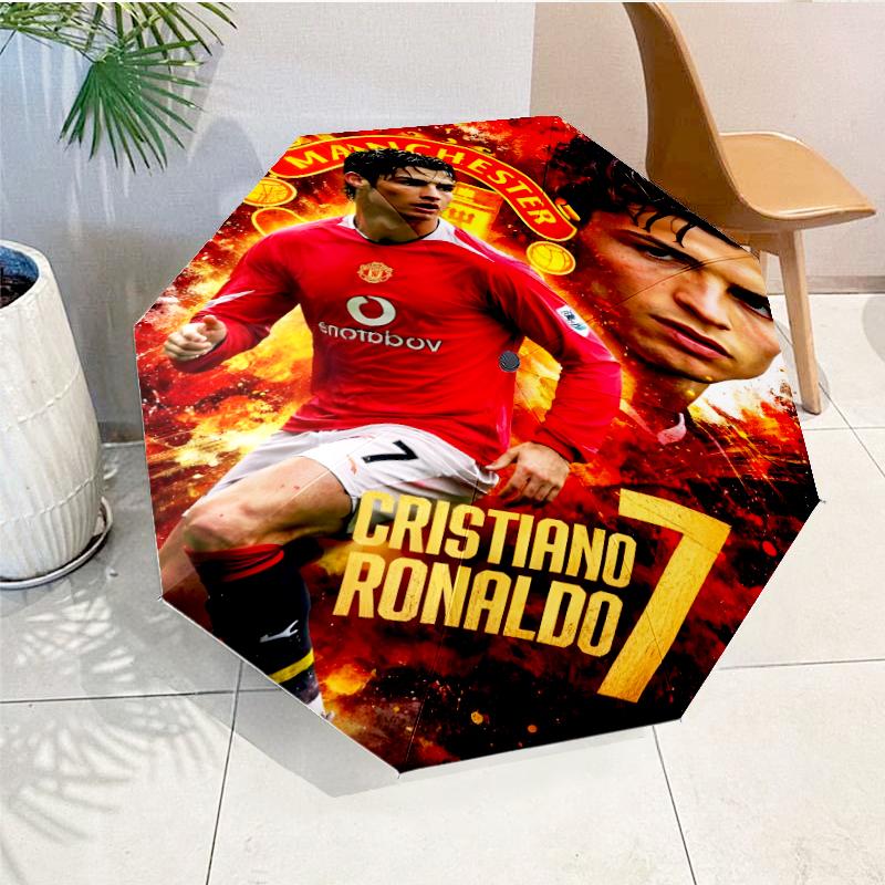 Man United Soccer Action Automatic Folding Umbrella - 8-Rib Travel Umbrella with Auto Open/Close & Portable, Gift for Christmas, Birthdays