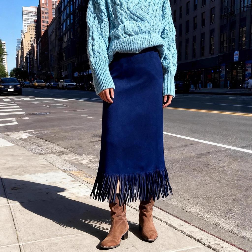 2025 Women's Elegant Tassel Long Suede Plush Skirt - Autumn/Winter Slim-Fit H-Line