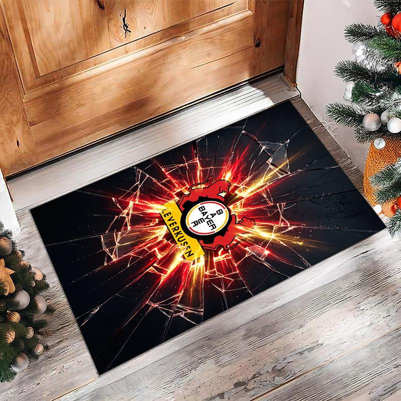 Bayer Leverkusen Football Print Crystal Velvet Rug, Comfortable Water Absorbent Non Slip Indoor Floor Carpet