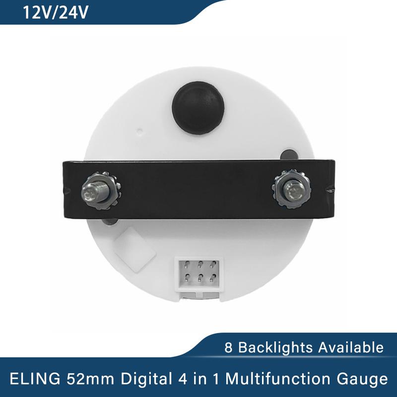 ELING Car 12V 24V 52mm 85mm 4 in 1 Multifunction Gauge with Fuel Level Oil Pressure Water Temp. Voltmeter and 8 Colors Backlight