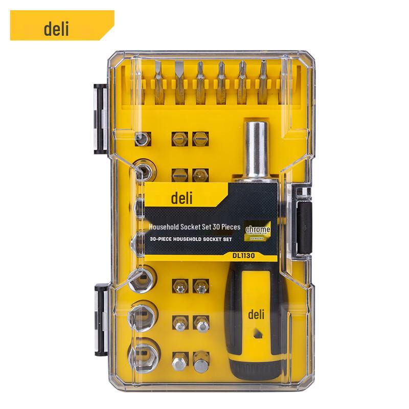 Deli 30-Piece Ratchet Screwdriver and Socket Set CN plug (adapter included)