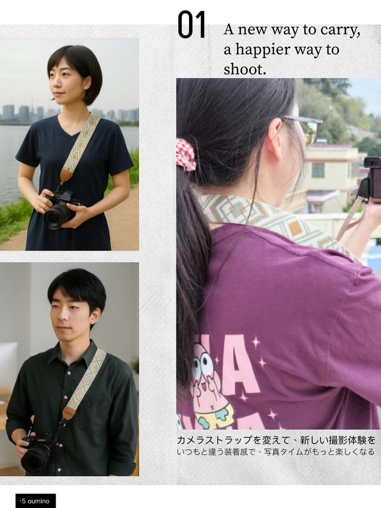 Oumino Camera Compatible with and Mirrorless Embroidered Retro Adjustable Length with Stylish and Cute Strap, Neck/Shoulder Strap, Compact, SLR,