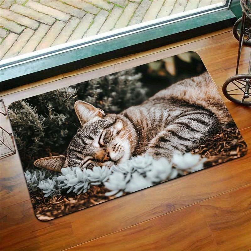 Cartoon style, cat sleeping pattern sponge carpet, dirt-resistant indoor and outdoor entrance doormat, non-slip, soft and comfortable