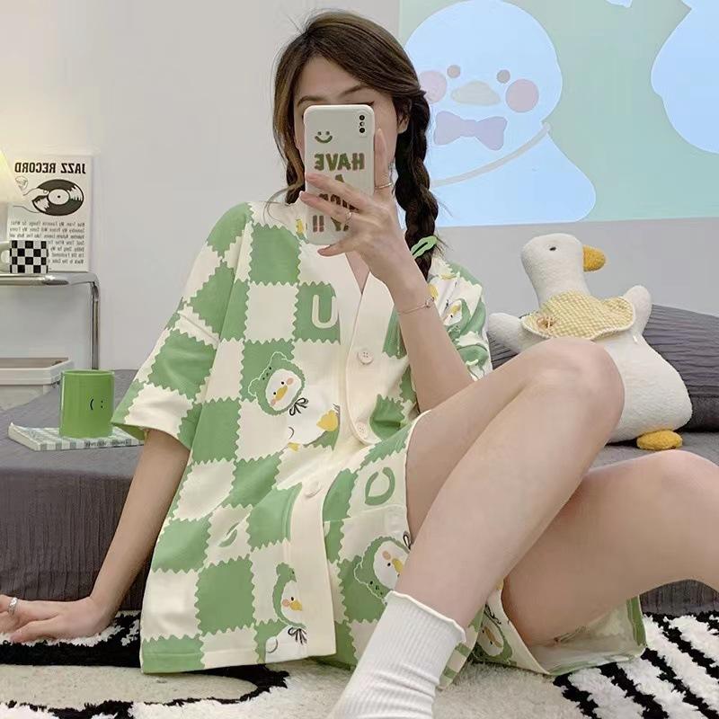 Cardigan Short Sleeve Shorts Pajama Set Girls Summer Kimono Sweet Cute Panda Can Wear Loungewear