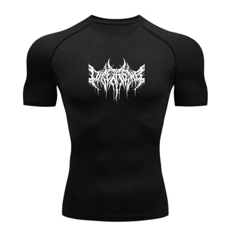 Men's Quick Dry Compression Workout T-Shirt, Spiky Brutal Death Metal Pattern Athletic Short Sleeve Tee for Gym Running Training Casual Fitness Wear