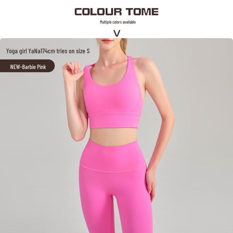 Traje de Yoga Europeo Americano de Espalda Cruzada: Sujetador Deportivo Adelgazante y Pantalones de Fitness con Bolsillo Sin Marcas