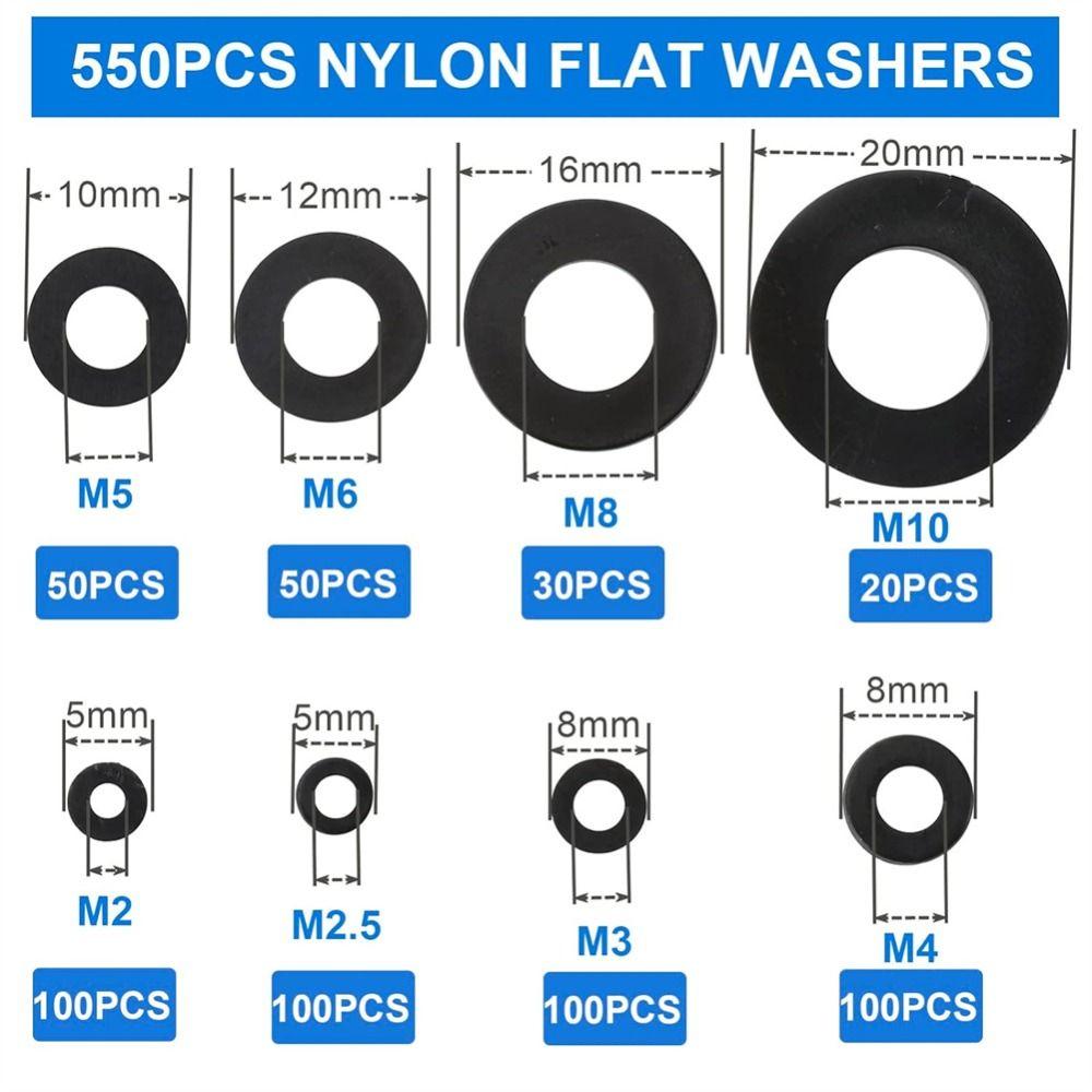 550Pcs Black Flat Washer Assortment Kit Sealing Washers for Screw Bolt  Electrical Connection