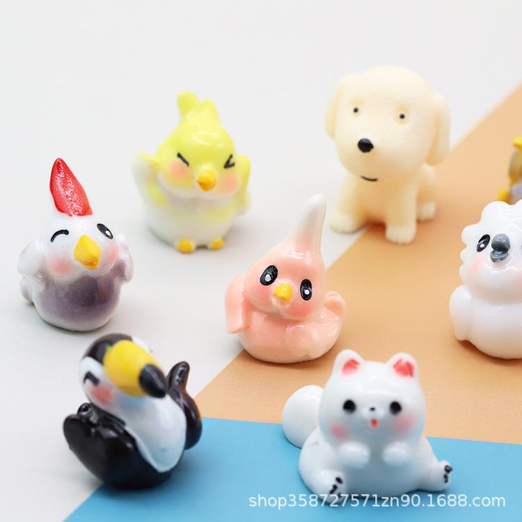 Cute Simulation Mini Animal Parrot Bird Puppy Cartoon Doll Model Micro Landscape Miniature Ornament Doll