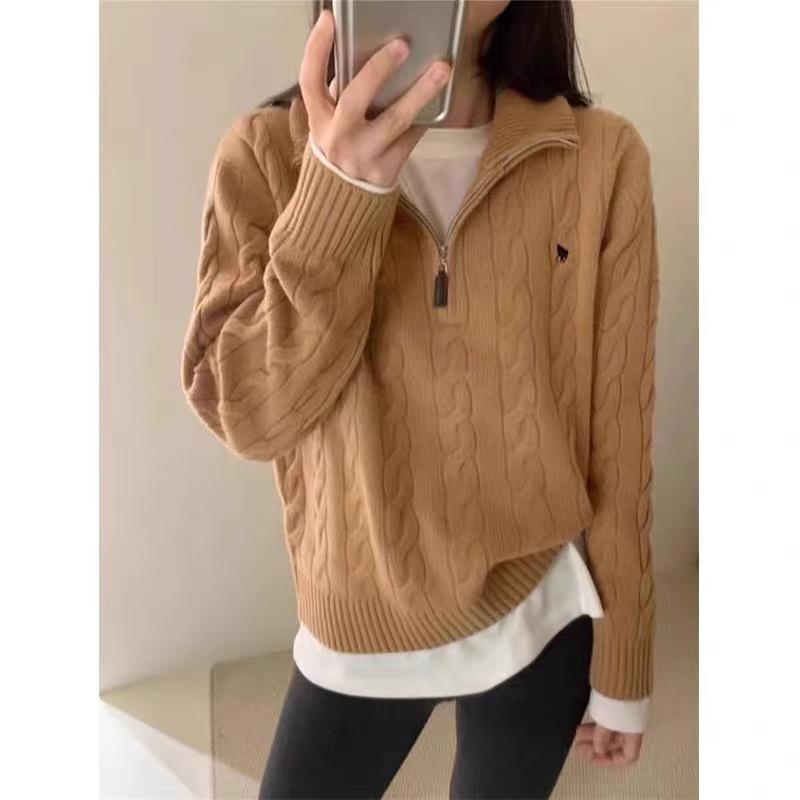 Pullover im koreanischen Stil mit Pony-Stickerei und halbhohem Kragen - Herbst/Winter 2025 Kollektion