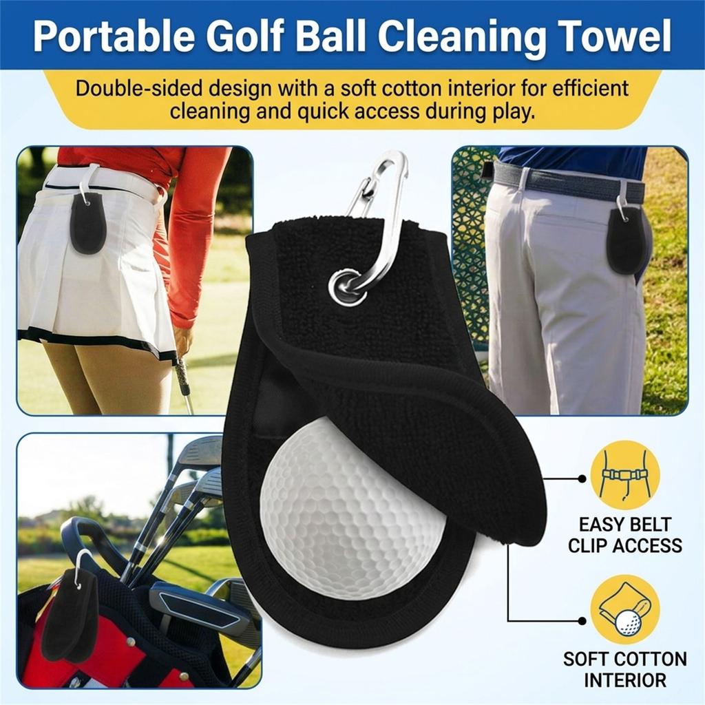 Golf Ball Cleaning Towel Portable Double Sided Design With Adjustable Hook For Waist Attachment 5