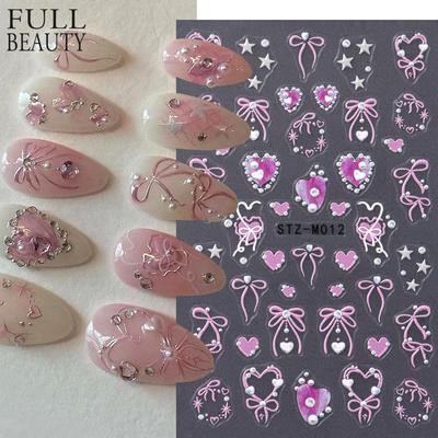 3D Heart Nail Sticckers Butterfly Nail Art Sliders Decals Foils Manicure Decorations