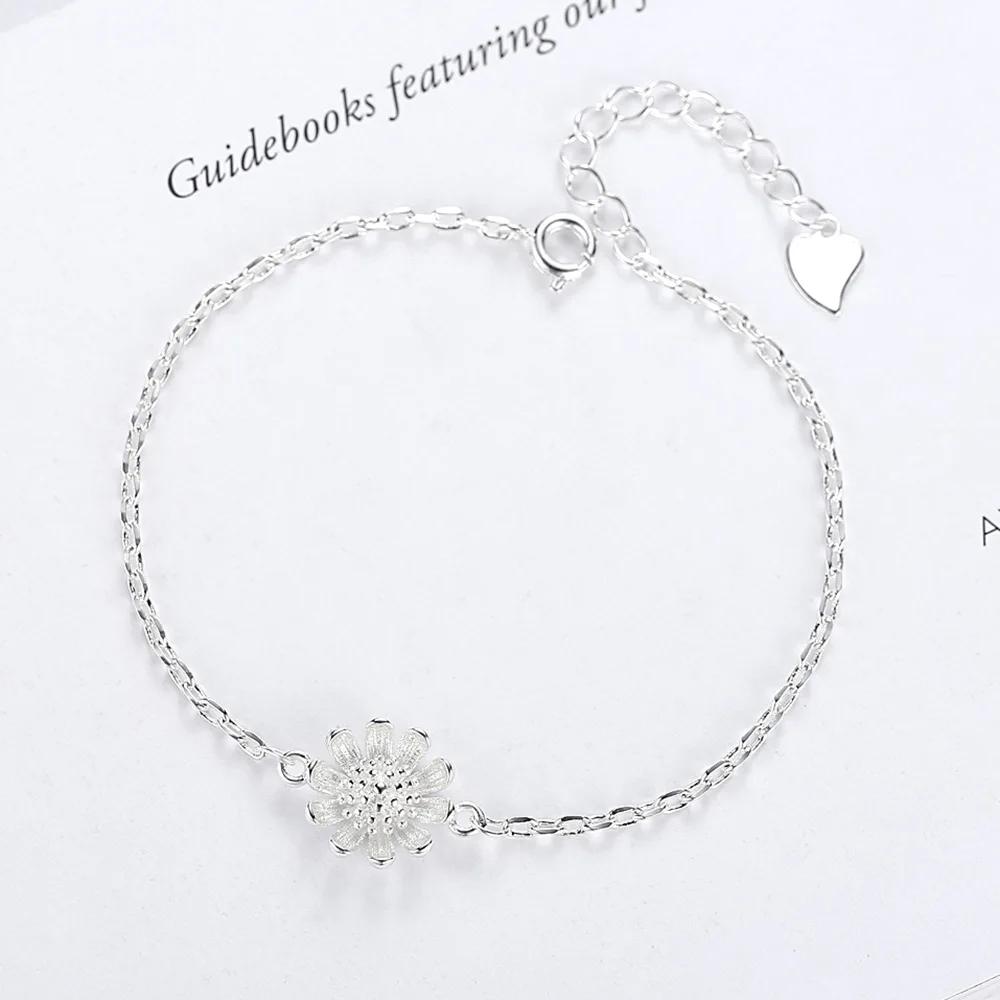 S925 Silver Bracelet Simple Sunflower Small Daisies Chrysanthemum Sunflower Bracelet Jewelry Gift For Women