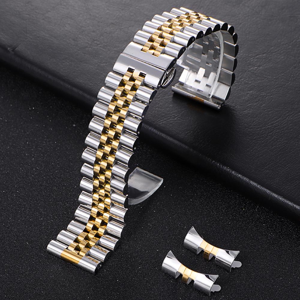 12/13/14/16/17/18/19/20/21/22mm Stainless Steel Watch Band for Rolex Curved End Flat Metal Bracelet Folding Buckle Wrist Strap