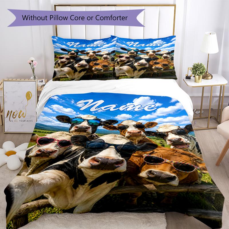 3pcs Custom Name Cow Bedding Set Duvet Cover Closure Includes 1 Duvet Cover & 2 Pillowcases, Soft and Comfortable for All Seasons.