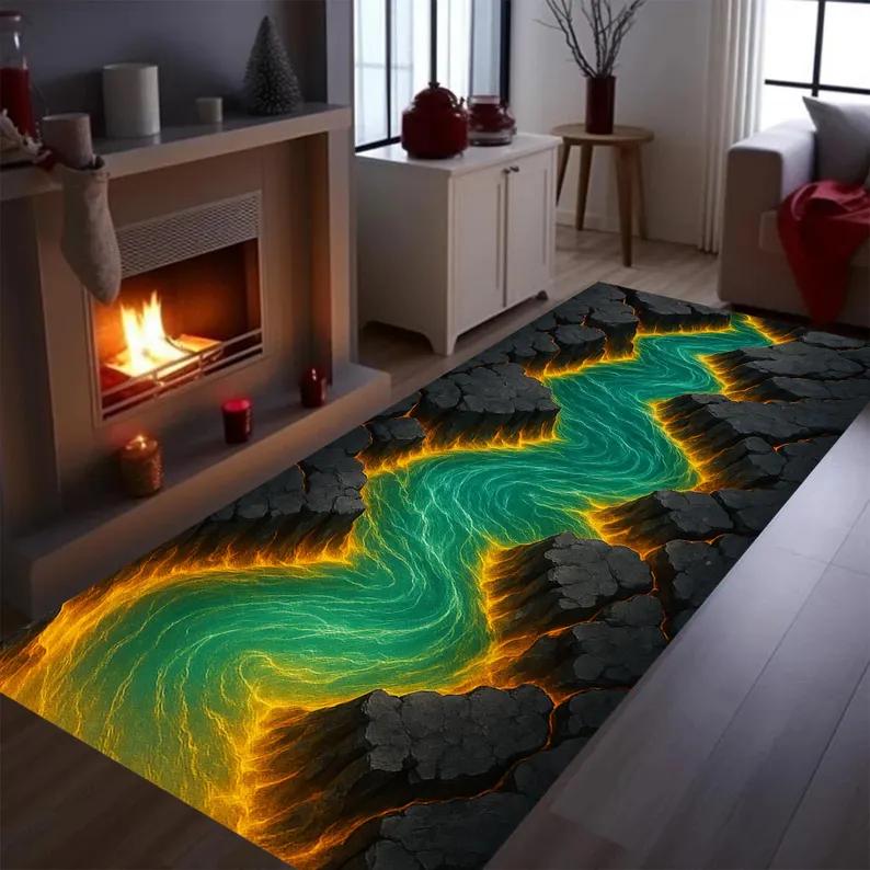 Dywanik Mat Mata Wodny Strumień 3D Dekoracja Domu Wzór Skały Niebieski Iluzja Mata Podłogowa do Korytarza Dywaniki do Sypialni