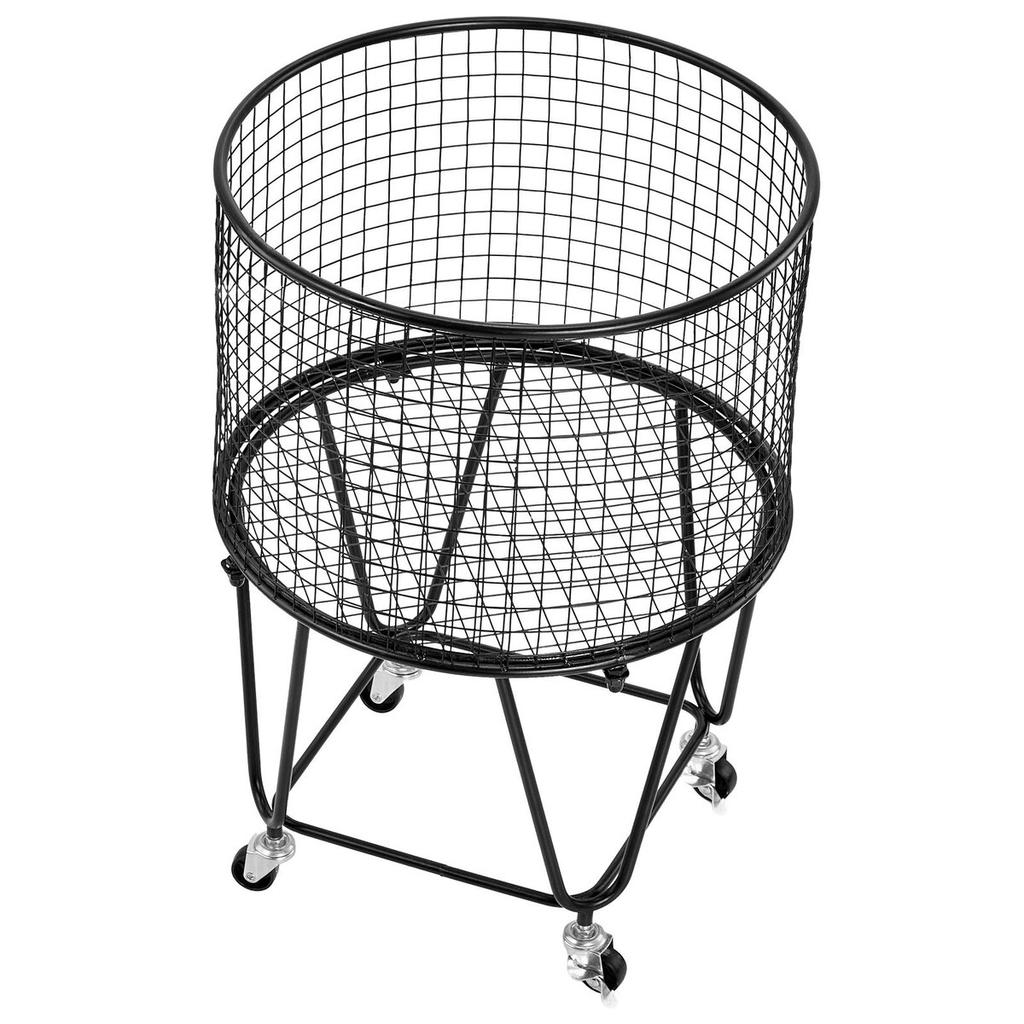 Laundry Cart, Rolling Round Grocery Utility Cart with 360° Swivel Wheels, 27 KG Large Load Capacity, Heavy Duty Carbon Steel Shopping Basket for