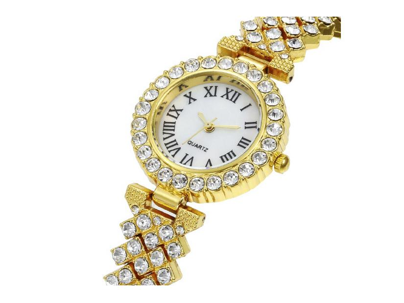 Fashion Rhinestone Women's Quartz Watch with Roman Numerals and Bracelet Style