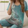 Women's Fashion Casual Short Sleeve  O-Neck Pants Suits