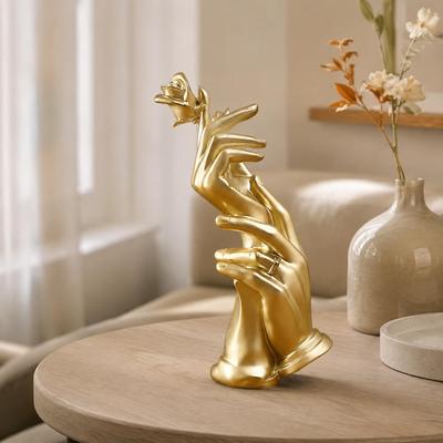 Hand Holding Rose Sculpture Artistic for Entryway Decor